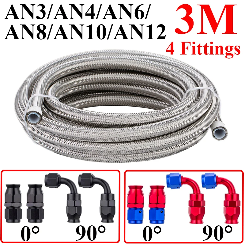 

3M AN3 AN4 AN6 AN8 AN10 AN12 E85 топливный шланг из нержавеющей стали PTFE, трубка для масляного и газового радиатора 2x0 ° 2X90 °