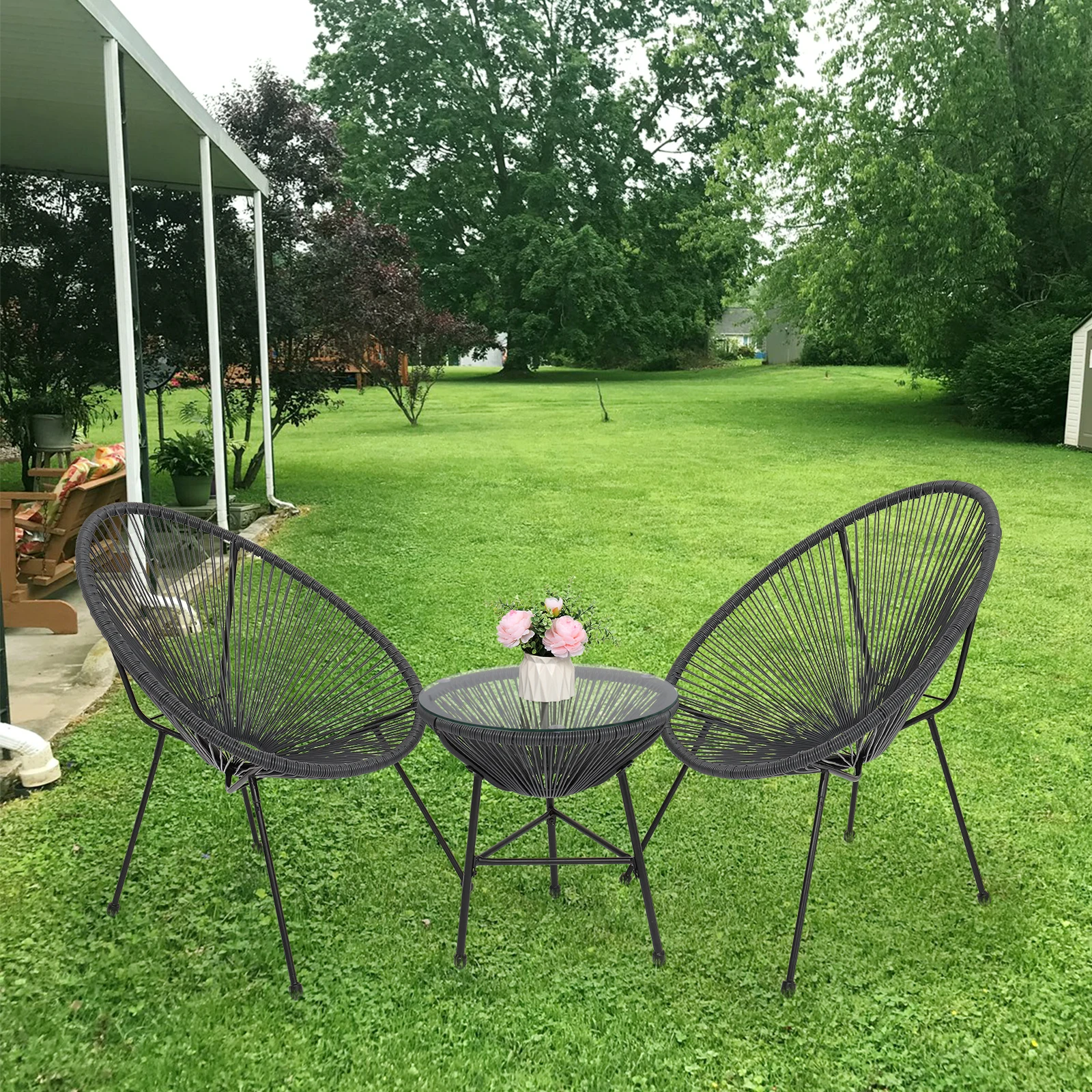 3 Piece All Weather Terrace Acapulco Bistro Furniture Set with 2 Chairs and Glass Top Grey for Garden Backyard Lawn Balcony
3 Piece All Weather Terrace Acapulco Bistro Furniture Set with 2 Chairs and Glass Top Grey for Garden Backyard Lawn Balcony