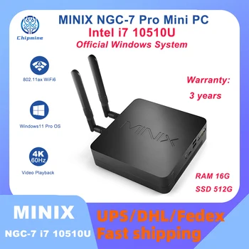 MINIX NGC-7 인텔 코어 i7-10510U 게이밍 미니 PC, 사무실 홈 디자인, DDR4 DP PC, 공식 정품 윈도우 시스템, 16GB, 512GB