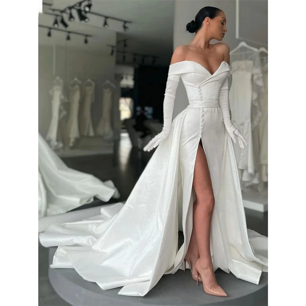 KSDN Luxury Evening Dress White Off the Shoulder Sweetheart Sleeveless Detachable Train Side Split Sexy Women Special Occasion
KSDN Luxury Evening Dress White Off the Shoulder Sweetheart Sleeveless Detachable Train Side Split Sexy Women Special Occasion