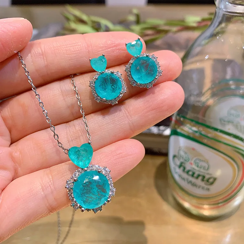 Simple Heart Shaped Emeralds Paraiba Tourmaline Stone Necklace Earring 2022 Trend for Women High Quality Luxury Jewelry Set Gift
Simple Heart Shaped Emeralds Paraiba Tourmaline Stone Necklace Earring 2022 Trend for Women High Quality Luxury Jewelry Set Gift