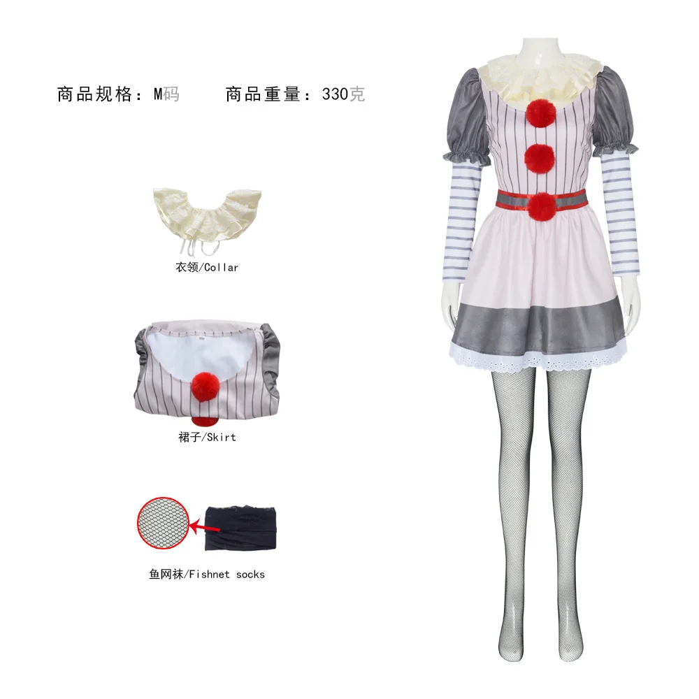 

The Clown Girl Horror Costume Outfit for Women Girls Scary Joker Role Play Halloween Carnival Cosplay Dress Outfit Pennywise