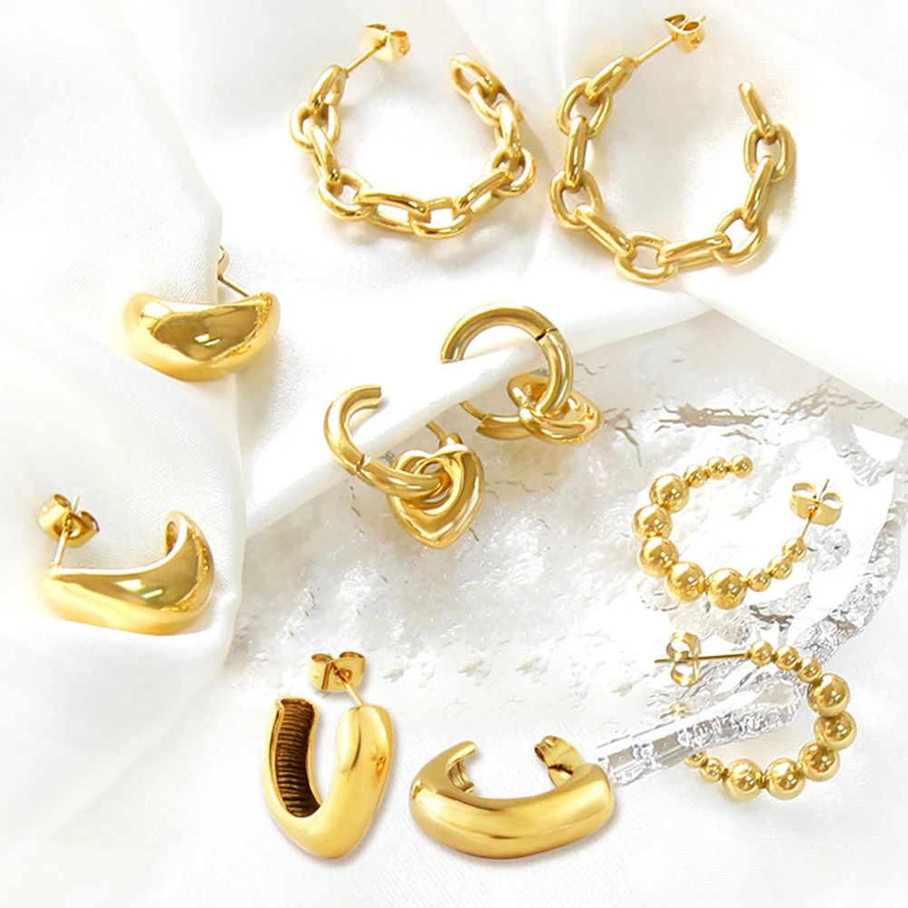 Stylish C Shaped Stainless Steel Hoop Earrings for Women Simple Gold Plated Twisted Link Chain Geometric Korean Ear Jewelry 2023
Stylish C Shaped Stainless Steel Hoop Earrings for Women Simple Gold Plated Twisted Link Chain Geometric Korean Ear Jewelry 2023