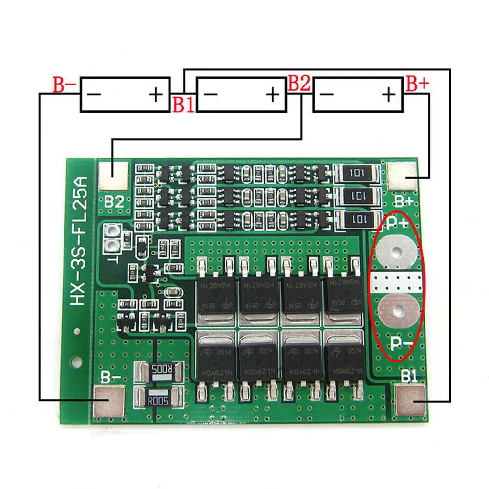 3S 12V 25A Battery Charging Protection Board Li-Ion Lithium Battery Pack PCB Circuit Board BMS Module For Power Tools
3S 12V 25A Battery Charging Protection Board Li-Ion Lithium Battery Pack PCB Circuit Board BMS Module For Power Tools