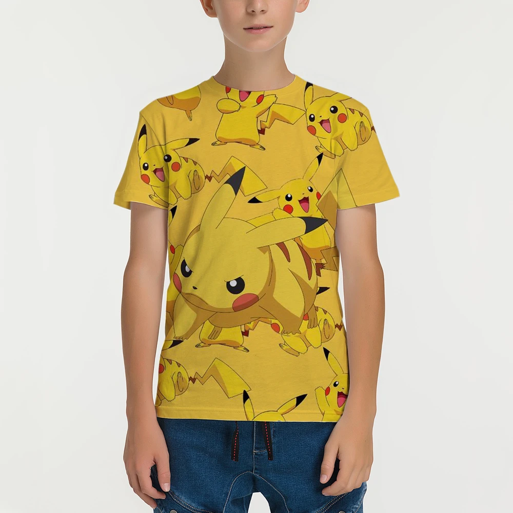 

2023 Summer New Cute Pikachu Animation Harajuku Pattern Japanese Trendy Men's Casual Round Neck Short Sleeve T-Shirt