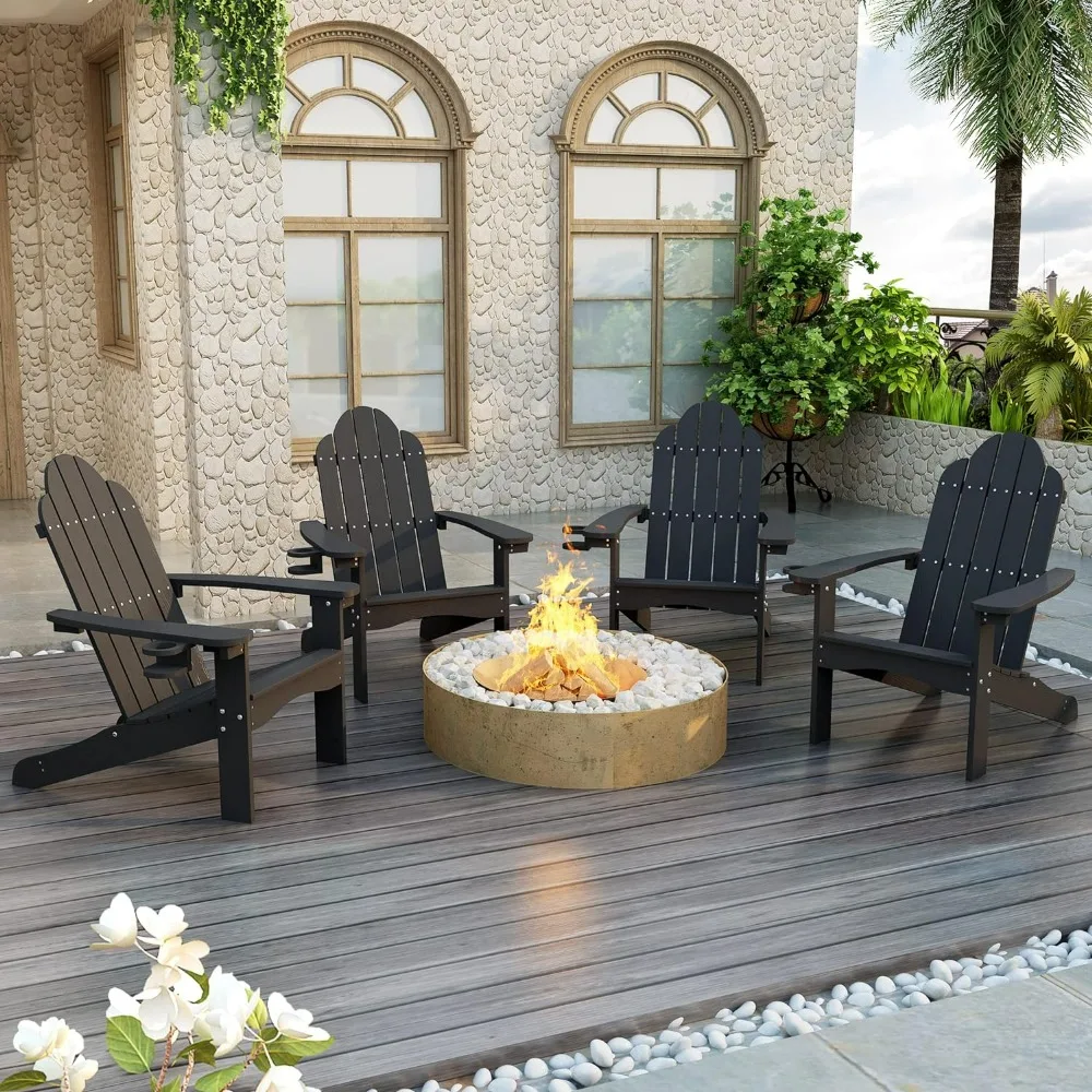 4 Pcs Adirondack Chairs, Black Poly Chairs with Cup Holder and Arm, Weather Resistant Outdoor Patio Chair for Fire Pit and Law
4 Pcs Adirondack Chairs, Black Poly Chairs with Cup Holder and Arm, Weather Resistant Outdoor Patio Chair for Fire Pit and Law