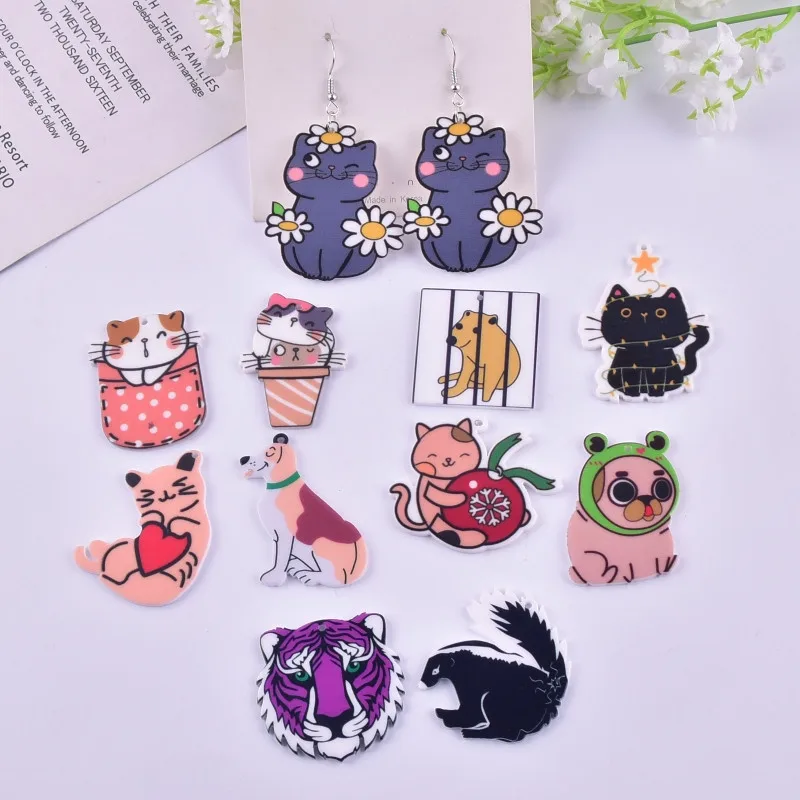 

New arrived 50pcs/lot color pattern print cartoon animals shape acrylic beads diy jewerly earring/garment pendant accessory