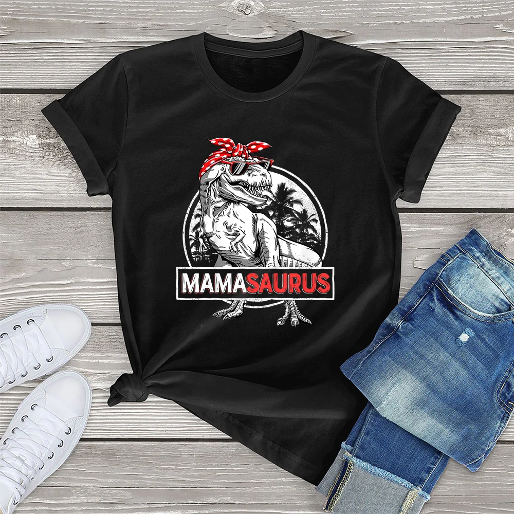 

100% Cotton Mamasaurus T Rex Dinosaur Funny Mama Saurus Mother's Family Gift Women T-Shirt Printed Top Unisex Femme Cute Tee