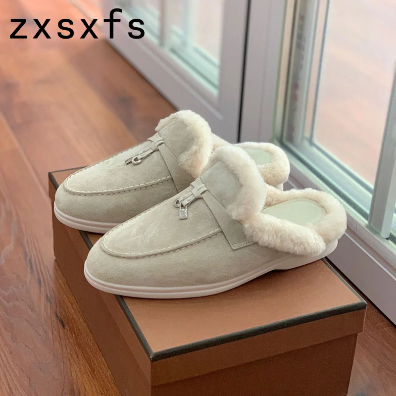 Designer Fur Half Slippers Women Kidsuede Wool Summer Walk Slides Slip On Metal Decor Flat Casual Shoes For Woman Slippers
Designer Fur Half Slippers Women Kidsuede Wool Summer Walk Slides Slip On Metal Decor Flat Casual Shoes For Woman Slippers