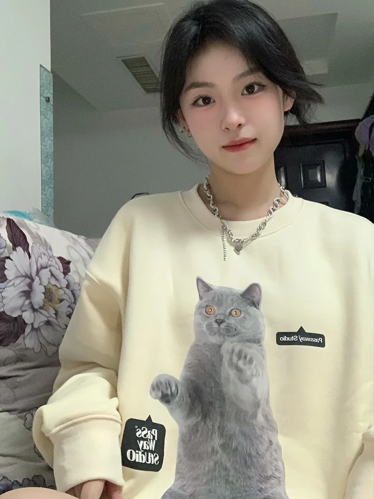 Female Korean Casual Loose Cartoon Cat Print Sweatshirt Women's Sweatshirts Japanese Harajuku Ulzzang Vintage Clothing For Women
Female Korean Casual Loose Cartoon Cat Print Sweatshirt Women's Sweatshirts Japanese Harajuku Ulzzang Vintage Clothing For Women