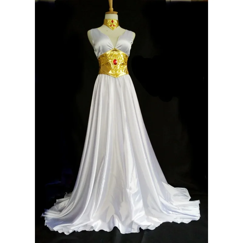 

Saint Seiya The Lost Canvas Sasha(Athena) Cosplay Costume White Dress with accessory 11
