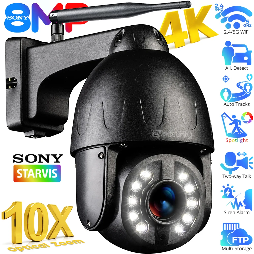 

4K 8MP Outdoor Speed Dome IP Camera 5X 10X Optical Zoom Humanoid Tracking Wifi PTZ Camera 5MP Color Night CCTV Surveillance Came