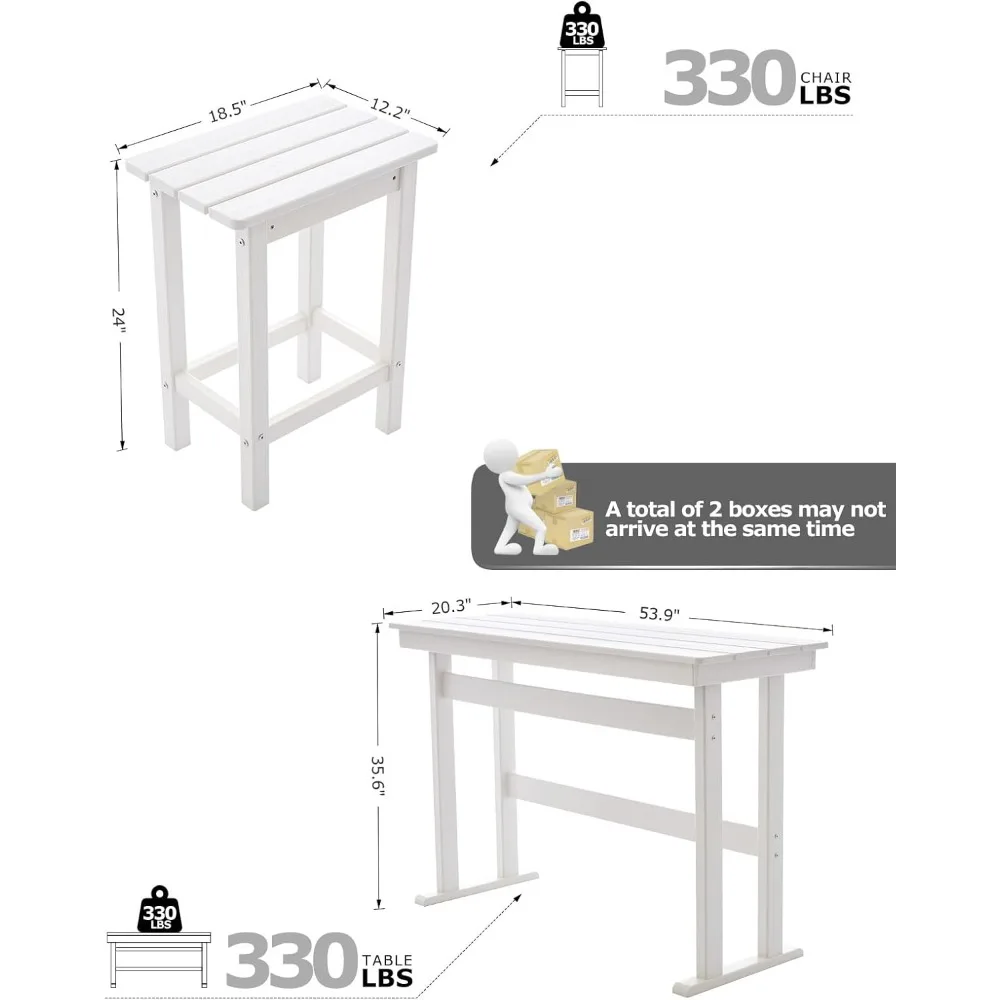 3 Piece HDPE Outdoor Bar Height Table and Chairs Set of 2 Includes High Top Patio Table and Chairs, Outside Patio Bar Set for Bi 3 Piece HDPE Outdoor Bar Height Table and Chairs Set of 2 Includes High Top Patio Table and Chairs, Outside Patio Bar Set for Bi
