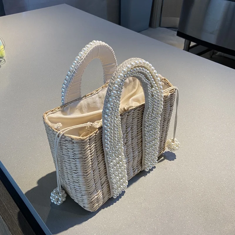 Pearl Beaded Wicker Tote - Luxury Beach Basket 6 S6ea26a57da69401fbcdae293a893ef24P