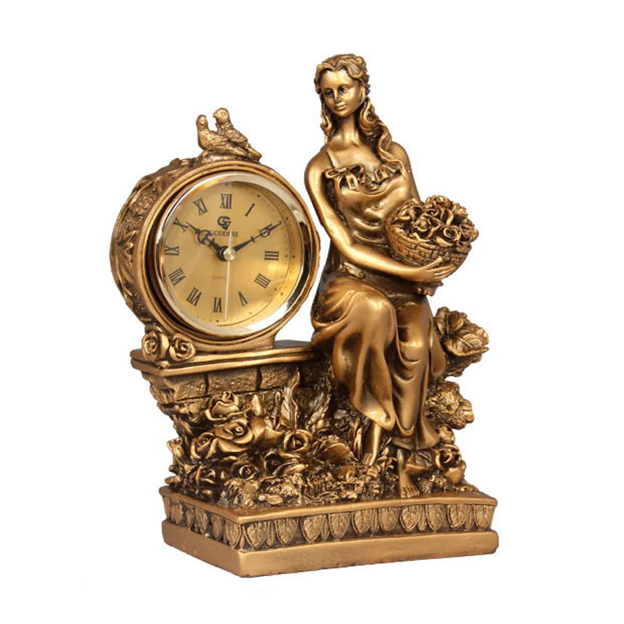 

Европейские настольные Ретро-часы богини, домашний декор, гостиная, спальня, бесшумные настольные часы, винтажные полимерные часы, винтажные полимерные ремесла