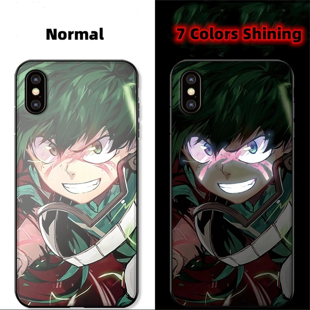 

For My Hero Academia LED Light Up Phone Case Glitter Back Cover For iPhone 15 14 13 12 11 Pro Max Mini X XS XR SE2020 6 7 8 Plus