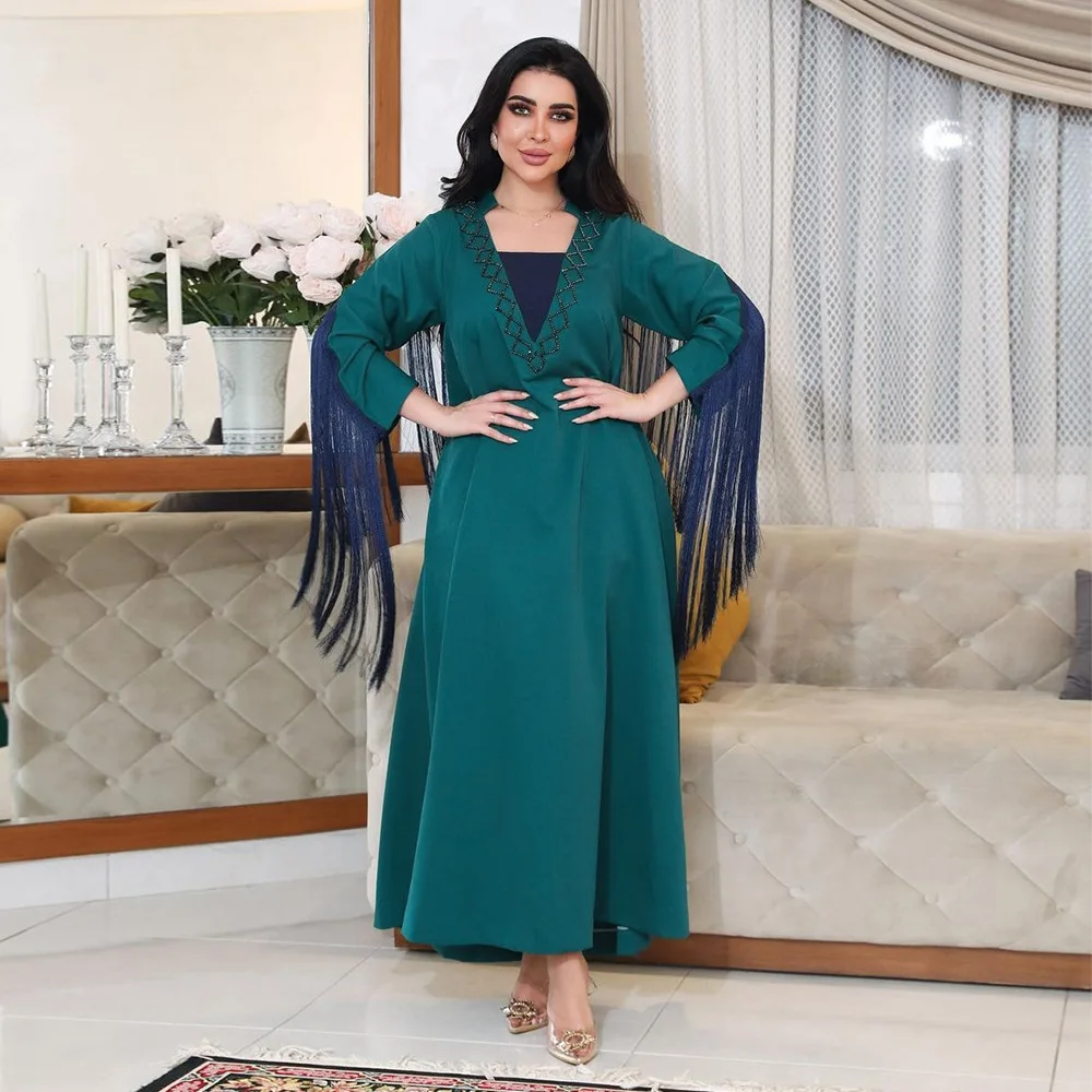 

Muslim Abaya Women Diamond Tassels Long Maxi Dress Turkey Eid Party Kaftan Islamic Ramadan Dubai Arab Gown Morocco Jalabiya Robe