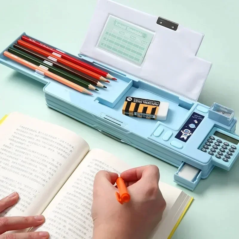 

Магнитная двухсторонняя пластиковая коробка, Многофункциональная точилка для канцелярских принадлежностей, школьный калькулятор, начальный карандаш