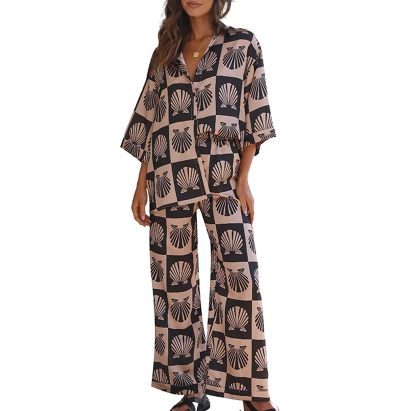 Women Clothing y2k Set 2000s Aesthetic Shell Print 3/4 Sleeve Button Down Shirt+ Loose Pants Fairycore Grunge Clothes Loungewear
Women Clothing y2k Set 2000s Aesthetic Shell Print 3/4 Sleeve Button Down Shirt+ Loose Pants Fairycore Grunge Clothes Loungewear