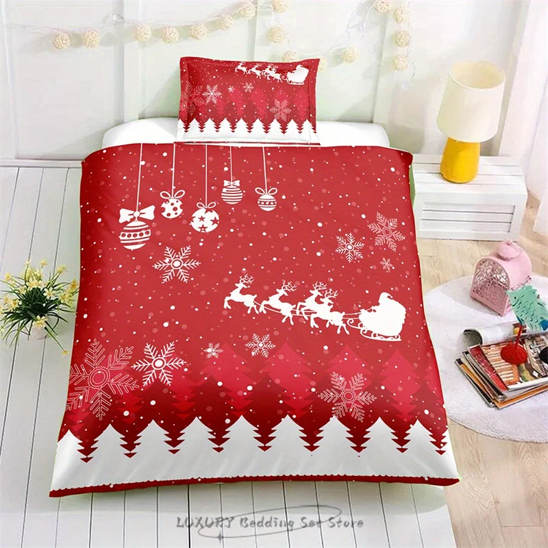 

3 Piece Christmas Themed Duvet Cover Set, Multiple Designs Christmas Tree Snowflake Print Bedding Set, Bedroom Room Decor Gift