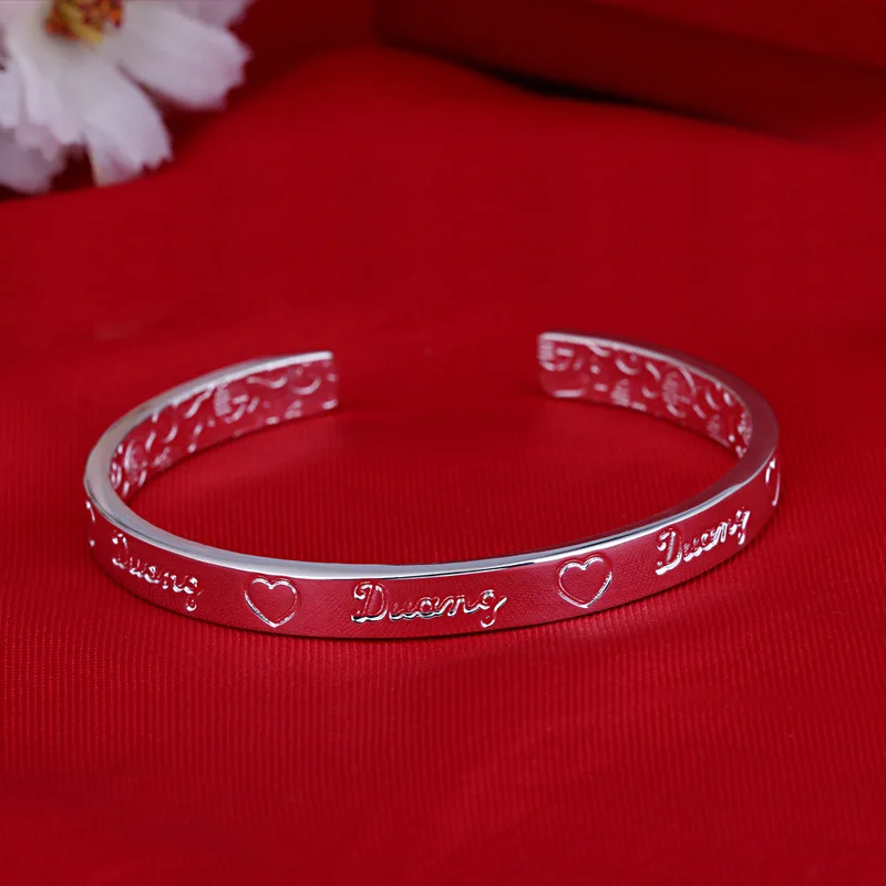 Heart shaped English Letter Solid Full Silver S990 Silver Open Silver Bracelet Fashion Simple Bracelet
Heart shaped English Letter Solid Full Silver S990 Silver Open Silver Bracelet Fashion Simple Bracelet