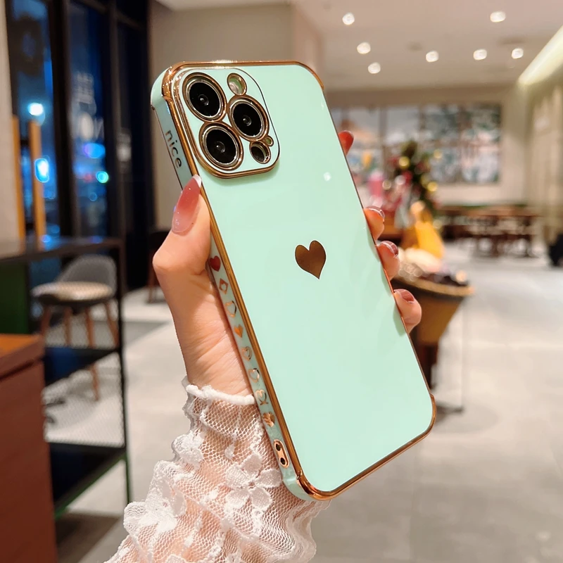 Silicone Electroplated  Heart Shaped iPhone Case