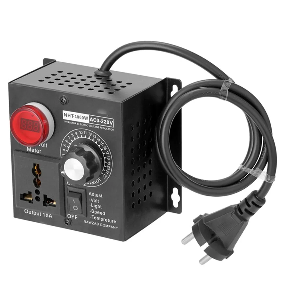 

Voltage Regulator AC 220V 4000W Compact Variable Voltage Controller Portable Speed Temperature Light Voltage Adjuatable Dimmer