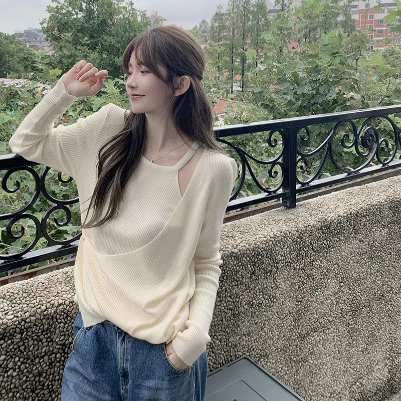 Fake Two-piece Knitted Sweater Long-sleeved T-shirt Women's Thin Short Spring Early Autumn Top Sweater Bottoming
Fake Two-piece Knitted Sweater Long-sleeved T-shirt Women's Thin Short Spring Early Autumn Top Sweater Bottoming
