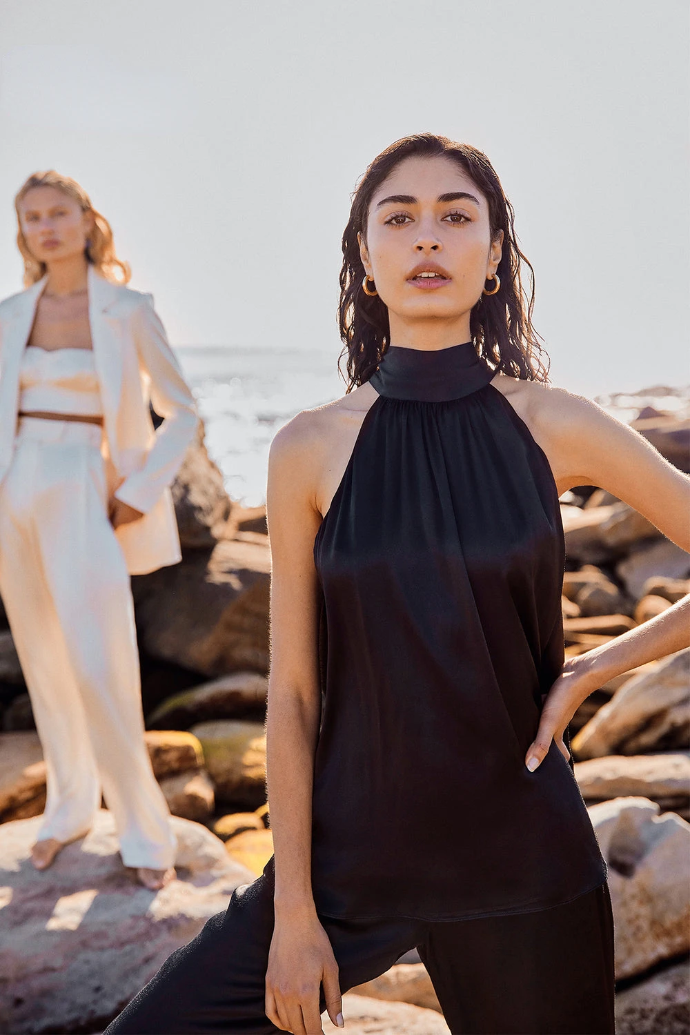 Women Halter Neck Back Lace-up Sleeveless Acetic Acid Satin Off Shoulder Loose Tank Top+High Waist Long Pants Set
Women Halter Neck Back Lace-up Sleeveless Acetic Acid Satin Off Shoulder Loose Tank Top+High Waist Long Pants Set