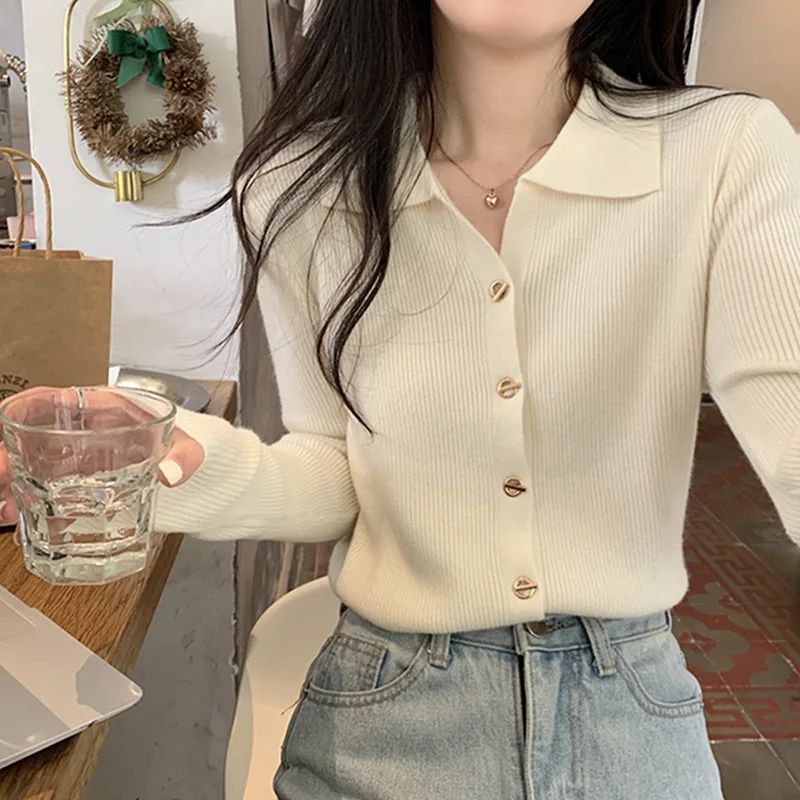 Polo Neck Knitted Cardigan Women Spring Autumn Knit Sweater Long Sleeve Button Tops Y2k White Black Sweater Korean Fashion New
Polo Neck Knitted Cardigan Women Spring Autumn Knit Sweater Long Sleeve Button Tops Y2k White Black Sweater Korean Fashion New