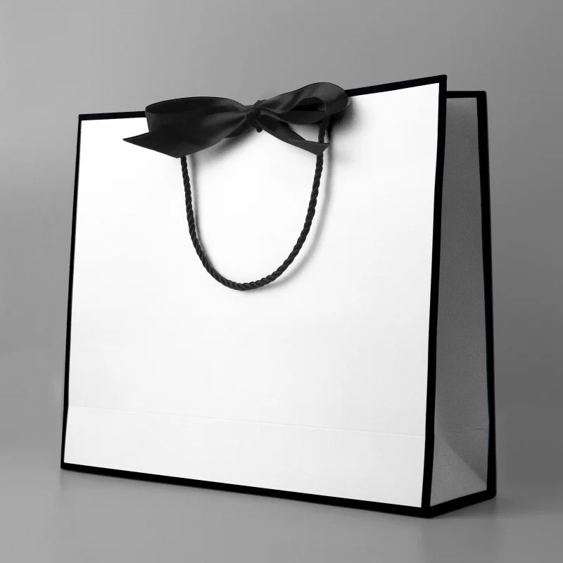

Индивидуальный собственный логотип бренда, роскошная белая сумка для покупок, картонные бумажные подарочные пакеты с ленточными ручками
