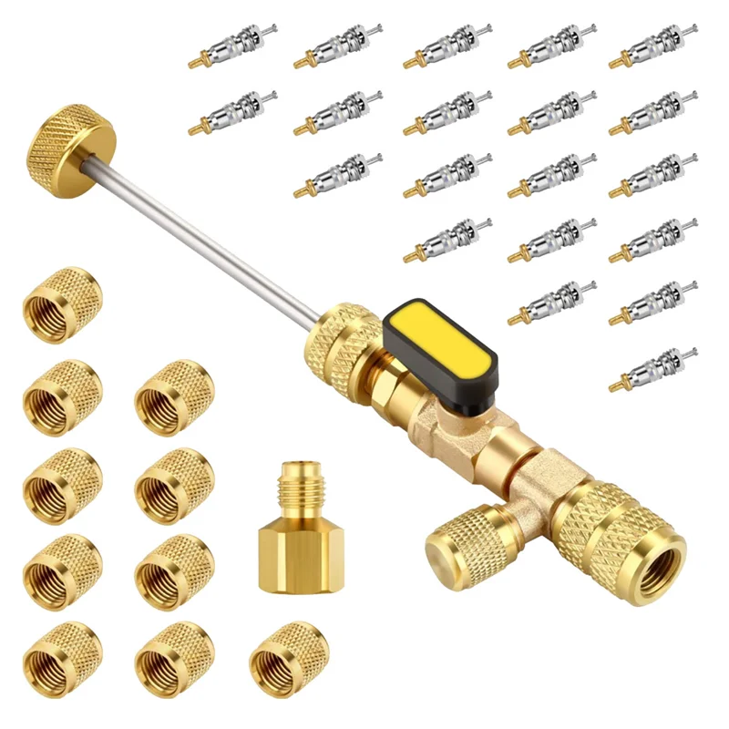 Valve Core Remover Installer Tool Kit with Dual Size 1/4 & 5/16 Port for with R22 R12 R407 R410 R404 R32 R600 
Valve Core Remover Installer Tool Kit with Dual Size 1/4 & 5/16 Port for with R22 R12 R407 R410 R404 R32 R600