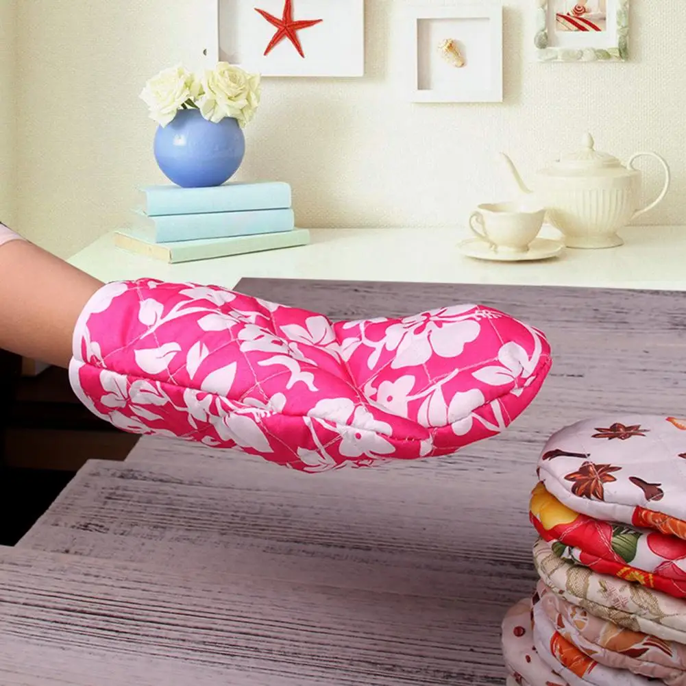 

1Pc Oven Mitt Soft Texture Heat Resistant Polyester Floral Printed Microwave Glove Baking Kitchen Accessories For Cooking