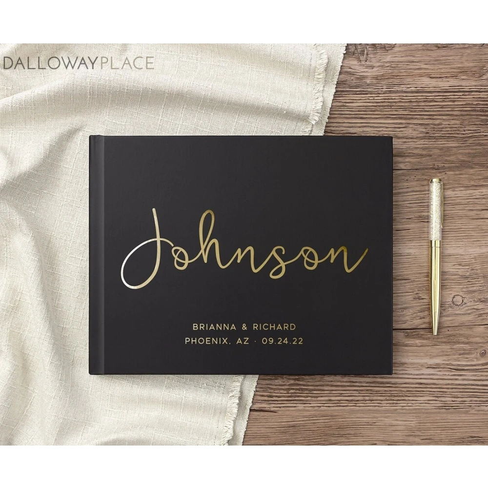 

Wedding Guest Book Wedding Guestbook Horizontal Landscape Guest Book Gold Foil Personalized Hardcover Guest Book Photo Album