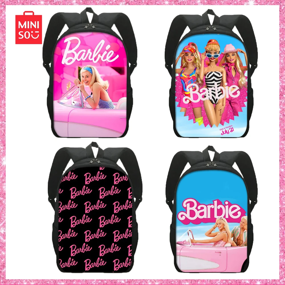 

2024 New Miniso Barbie School Bag Polyester Comfortable Student Backpack Large Capacity 16 Inch Laptop Bag Girl Birthday Gift