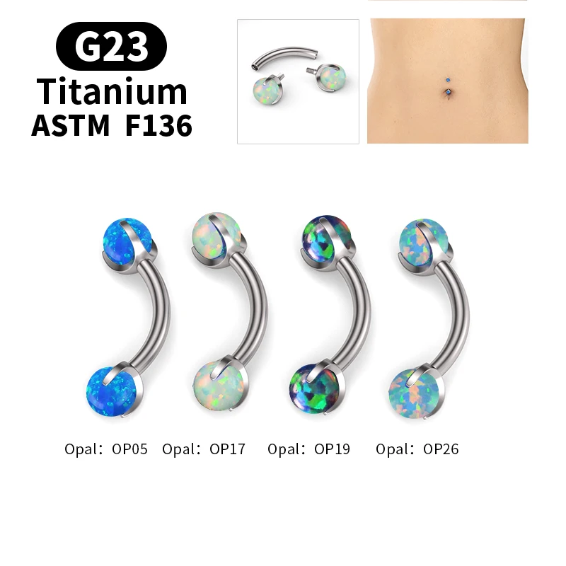 

G23 Titanium Multicolor Opal Belly Button Rings F136 14G Navel Ring Sexy Women Belly Button Piercing Body Jewelry