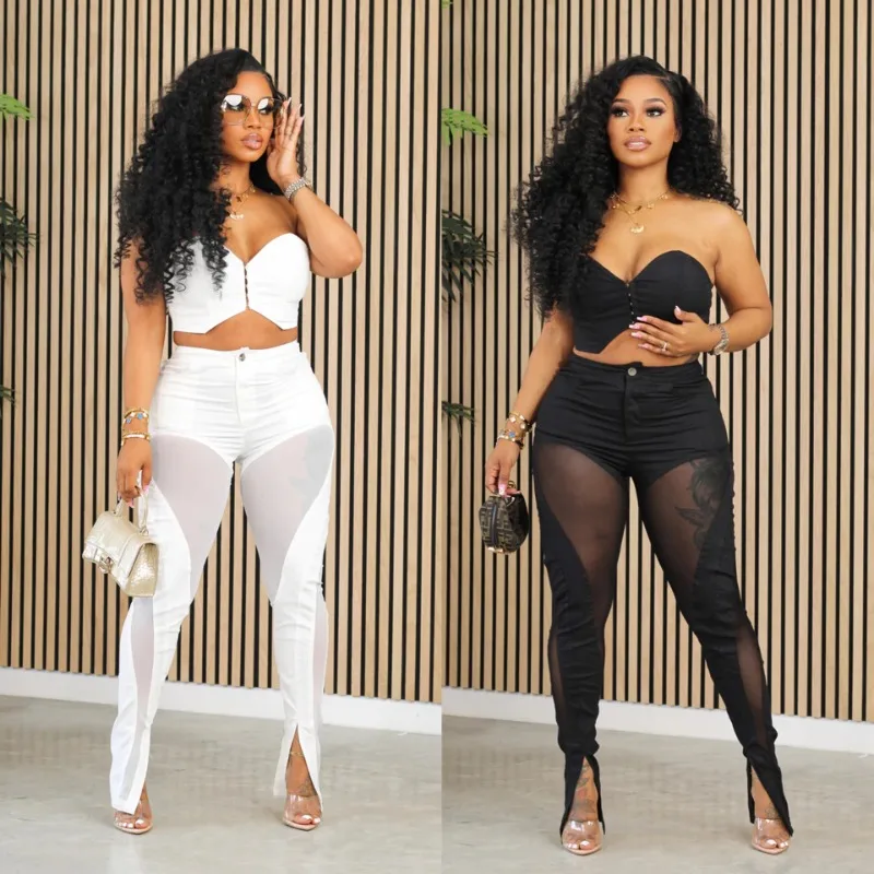 Mesh Patchwork Slim 2 Piece Set for Women,Off Shoulder,Sleeveless Buckle Corset,High Waist Button Split Pants,Sexy Clubwear
Mesh Patchwork Slim 2 Piece Set for Women,Off Shoulder,Sleeveless Buckle Corset,High Waist Button Split Pants,Sexy Clubwear