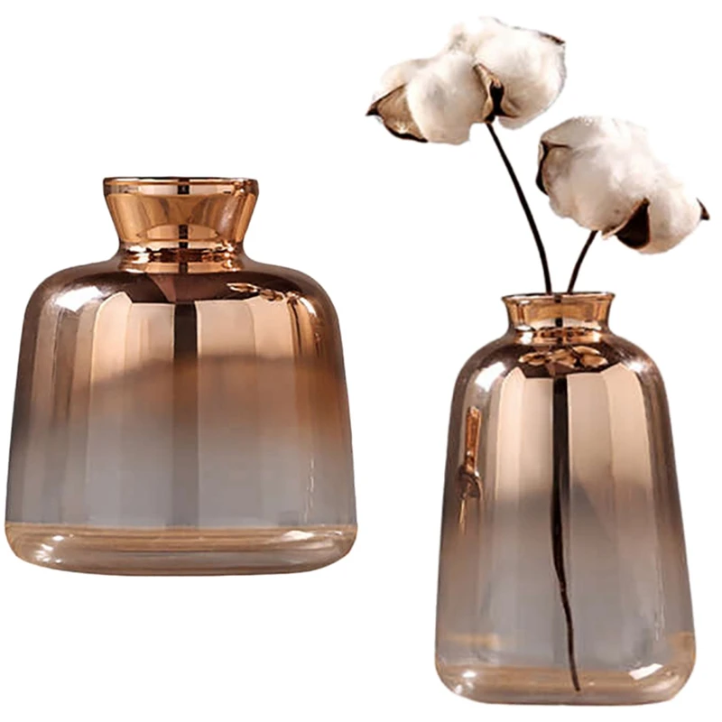 2Pcs Glass Vase Electroplated Gold Vase Glass Flower Vases For Home Decor Dried Flower Bottle - 11 X 9Cm & 14 X 9Cm
2Pcs Glass Vase Electroplated Gold Vase Glass Flower Vases For Home Decor Dried Flower Bottle - 11 X 9Cm & 14 X 9Cm