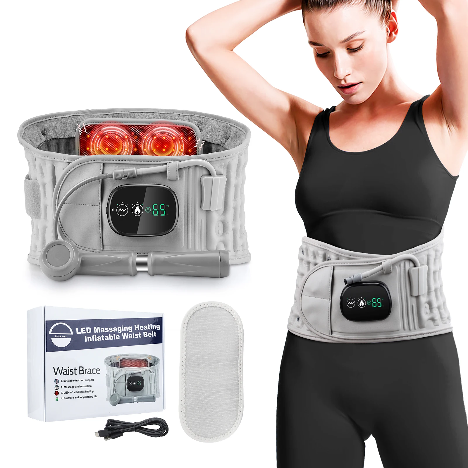 

Waist Massager Lumbar Support Decompression Waist Air Traction Brace Spinal Back Relief Belt Backach Pain Release Device Unisex