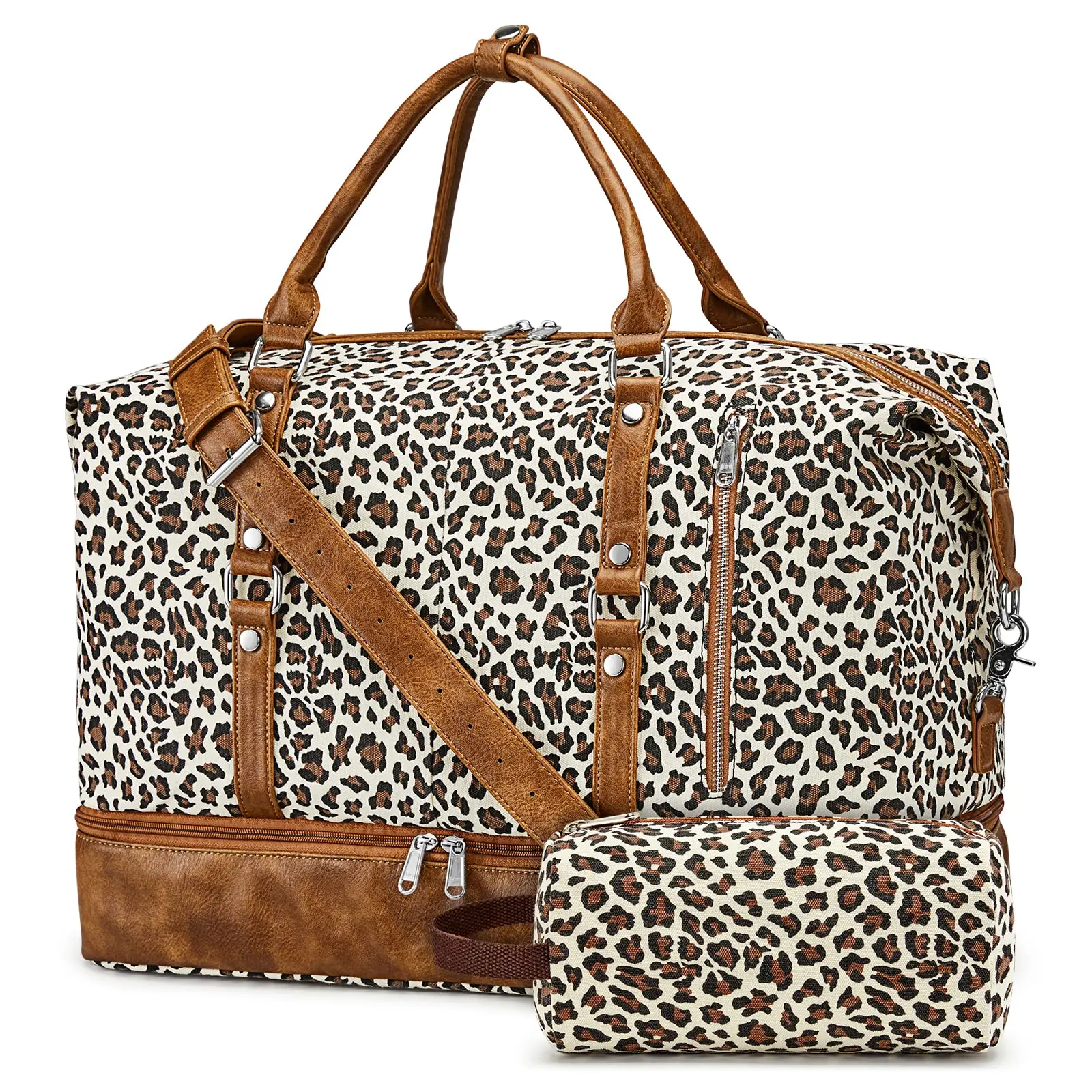 Weekender Bag for Women Men Canvas Travel Duffle Overnight Carry On Tote Bag with Toiletry Bag (Leopard)
Weekender Bag for Women Men Canvas Travel Duffle Overnight Carry On Tote Bag with Toiletry Bag (Leopard)