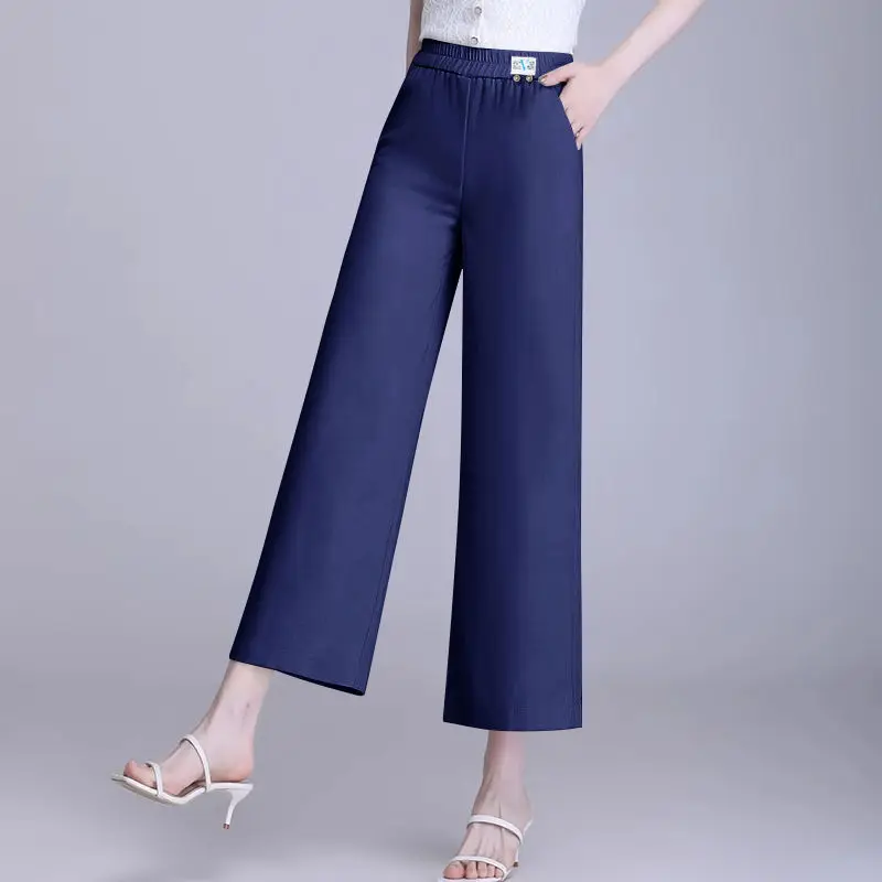 

Women 2024 Spring Summer New High Waist Straight Pants Female Thin Middle-aged Trousers Ladies Solid Color Casual Pant Y777