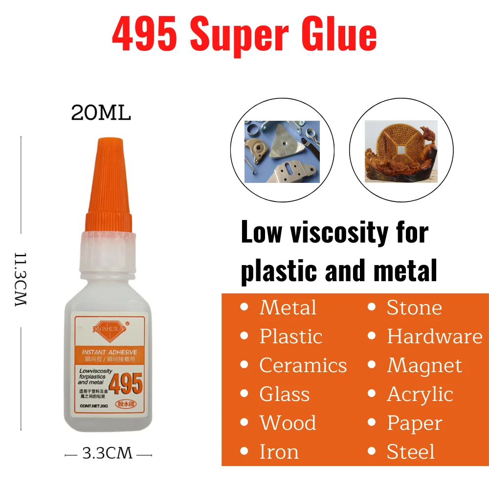JIAOSHUILAO 495 20ML Transparent Instant Super Glue Bonding Hard Plastic Cermet Wood PVC Rubber Adhesive
JIAOSHUILAO 495 20ML Transparent Instant Super Glue Bonding Hard Plastic Cermet Wood PVC Rubber Adhesive