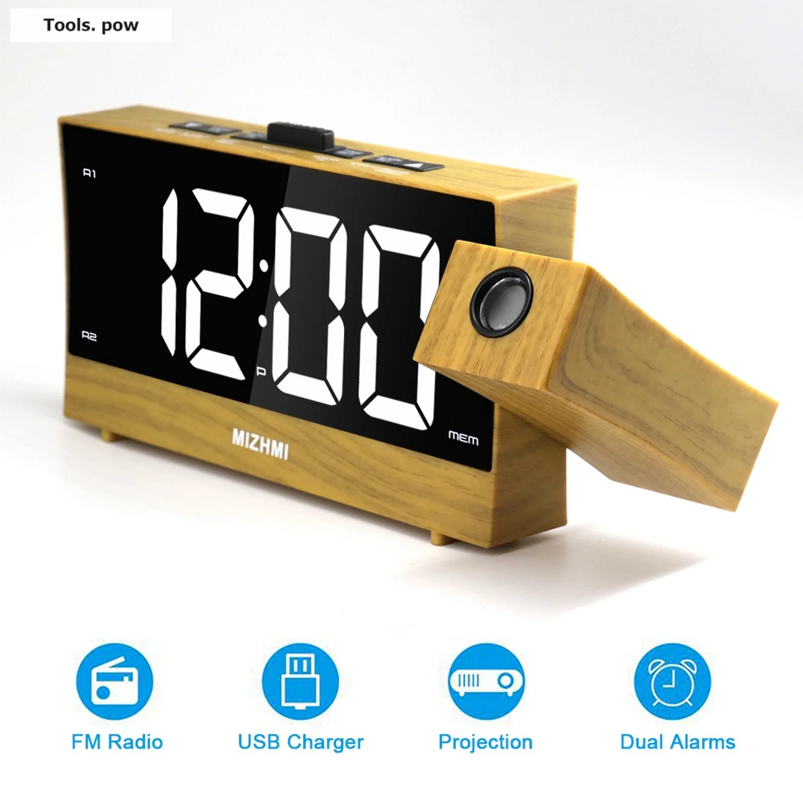 

LED Electronic Alarm Clock Projection Clock with Radio Multifunctional Digital Clocks Desktop Clock Sleep Timer USB Charging