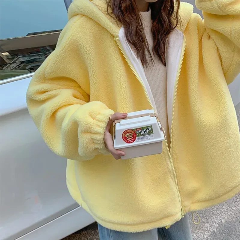 2022 Hooded Ladies Plus Velvet Thick Coat All-match Autumn and Winter Lamb Wool Loose Coat Pure Yellow Sweet and Cute Jacket
2022 Hooded Ladies Plus Velvet Thick Coat All-match Autumn and Winter Lamb Wool Loose Coat Pure Yellow Sweet and Cute Jacket