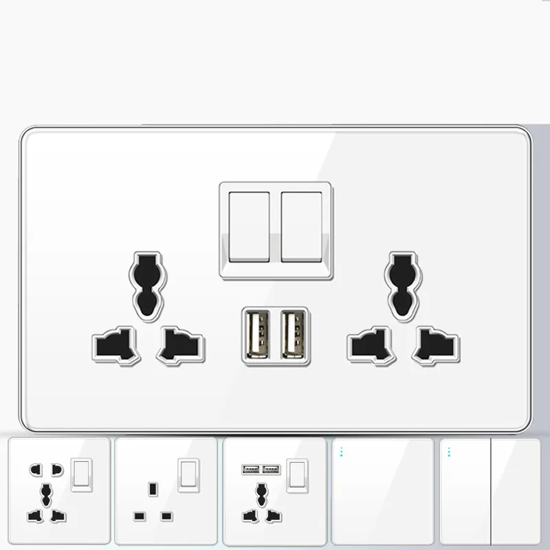 Danni White tempered glass 13A Wall light switch socket panel,universal dual electrical socket with USB port 220V wall switch
Danni White tempered glass 13A Wall light switch socket panel,universal dual electrical socket with USB port 220V wall switch