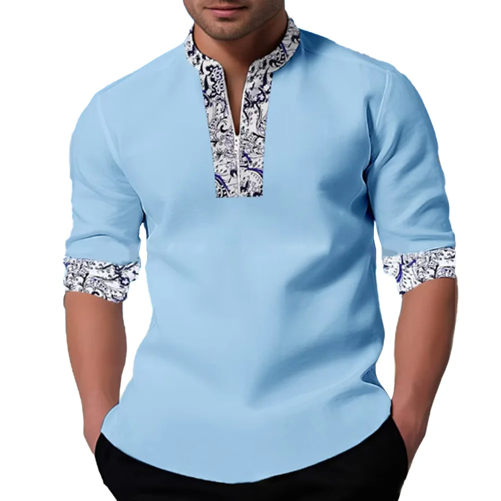 Mens Long Sleeve Placket Zip Up Blouse Pullover Contrast Henry Neck Loose Large Size Tops T Shirts Fashion Casual Male Shirts
Mens Long Sleeve Placket Zip Up Blouse Pullover Contrast Henry Neck Loose Large Size Tops T Shirts Fashion Casual Male Shirts