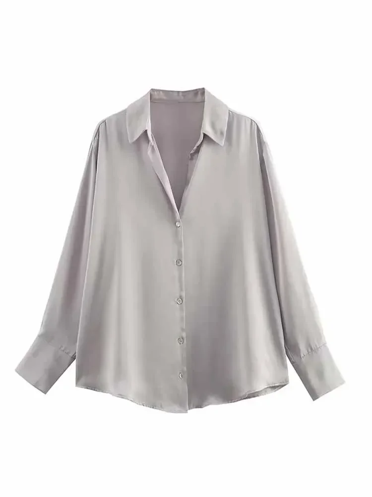 Women New Fashion Satin texture Solid loose casual Blouses Vintage Long Sleeve Button-up Female Shirts Chic Tops
Women New Fashion Satin texture Solid loose casual Blouses Vintage Long Sleeve Button-up Female Shirts Chic Tops