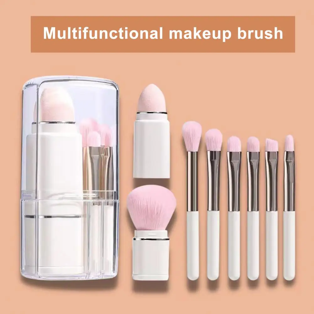 

Makeup Brush Set with Plastic Handle Portable Travel Makeup Brushes Set 8pcs Retractable Soft Synthetic Bristles for On-the-go