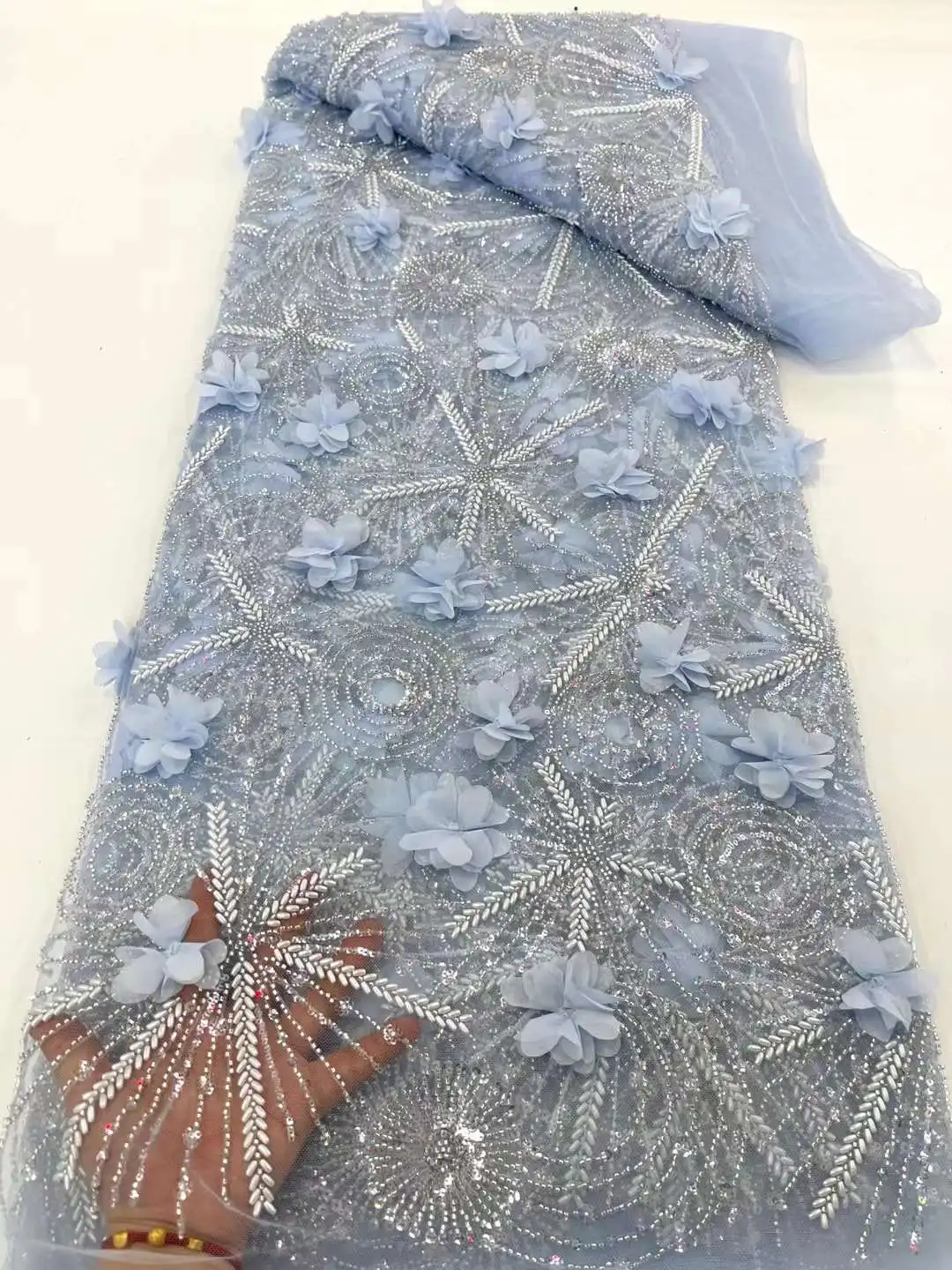 French Nigerian 3D Tulle Lace Fabrics With Sequins 2023 High Quality African Groom Lace Fabric For Sewing Wedding Party Dress
French Nigerian 3D Tulle Lace Fabrics With Sequins 2023 High Quality African Groom Lace Fabric For Sewing Wedding Party Dress