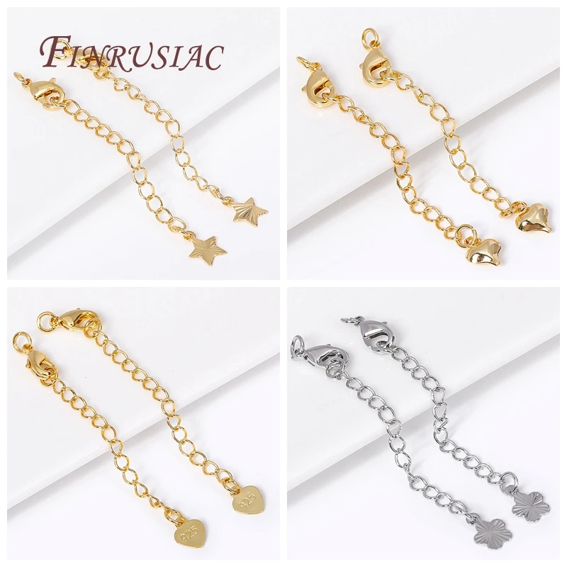 

18K Gold Plated Star Heart Shape Necklaces End Extension Tail Chain with Lobster Clasps For DIY Bracelet Necklace Jewelry Making